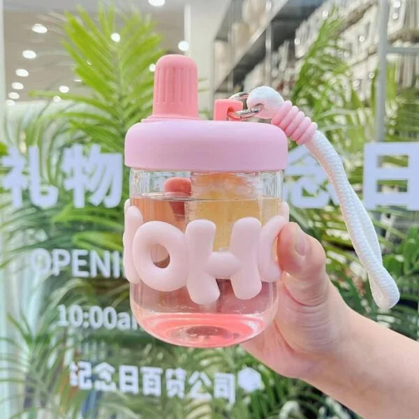 20067 Cute Water Bottles with Straw, 400ml Glass Y2K Colorful Portable Drinking Bottle Water Bottle