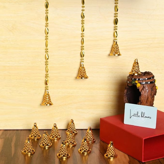21072 Little Blooms 100-pcs Golden Plastic Hanging Bells for Home Decoration - Small Bells for Decoration Hanging - DIY Craft Decoration Bell Set 1.75 Inch