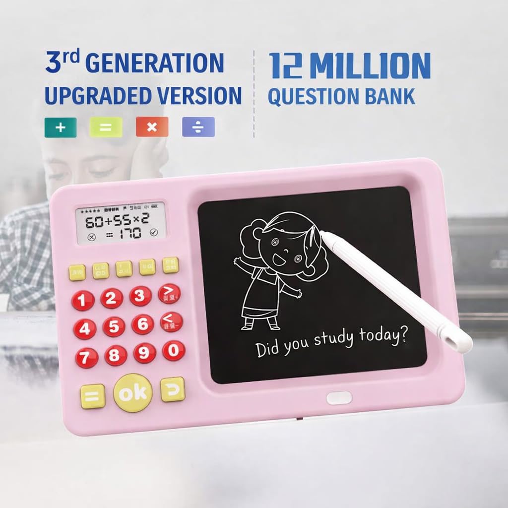 BB-20 Rechargeable Early Education 2 in-1 Montessori Electric Math Calculator Toy Tablet with LCD Screen for Kids, Children, Toddler Maths Learning & Training Machine {Pink/ Blue}
