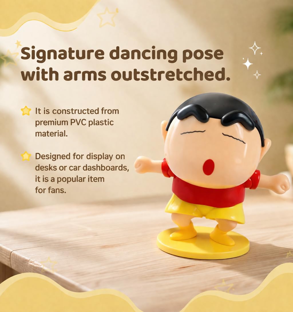 008 Shin-chan Dancing Action Figure with Clockwork – Funny Anime Toy, Moving Head & Arms, Cute Desk Decor, Car Dashboard Ornament, Collectible Gift for Kids {Random Design}