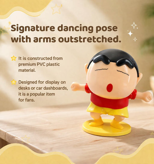 008 Shin-chan Dancing Action Figure with Clockwork – Funny Anime Toy, Moving Head & Arms, Cute Desk Decor, Car Dashboard Ornament, Collectible Gift for Kids {Random Design}
