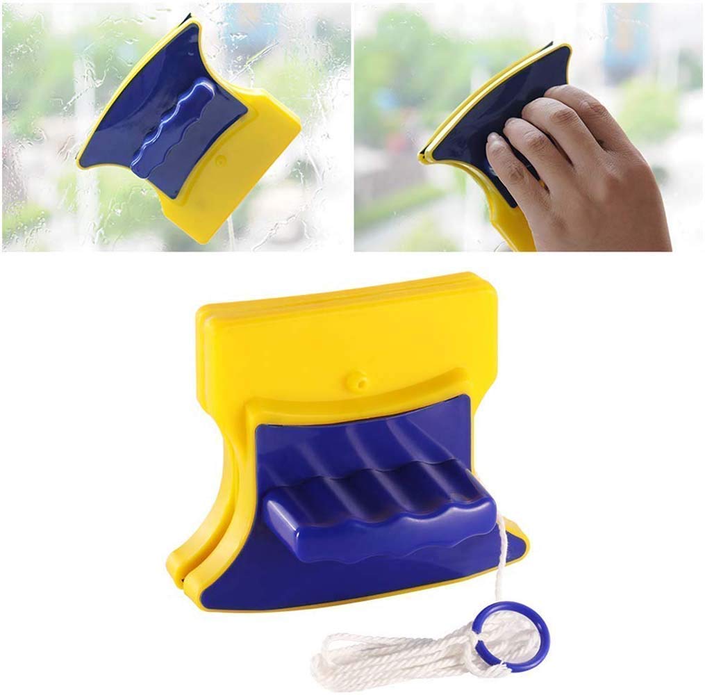 20596 Magnetic Window Cleaner Double-Side Glazed Square Two Sided Glass Cleaner Wiper with 2 Extra Cleaning Cotton