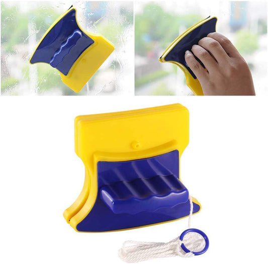 20596 Magnetic Window Cleaner Double-Side Glazed Square Two Sided Glass Cleaner Wiper with 2 Extra Cleaning Cotton