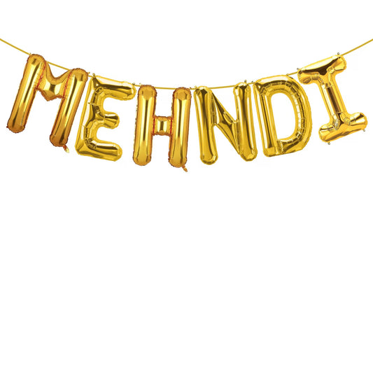 21260 CheersCo Golden MEHNDI Foil Letter Balloon Decoration for Mehndi Ceremony, Wedding Events, Haldi, Engagement Parties, Sangeet, and Pre-Wedding Functions for Boys and Gilrs_