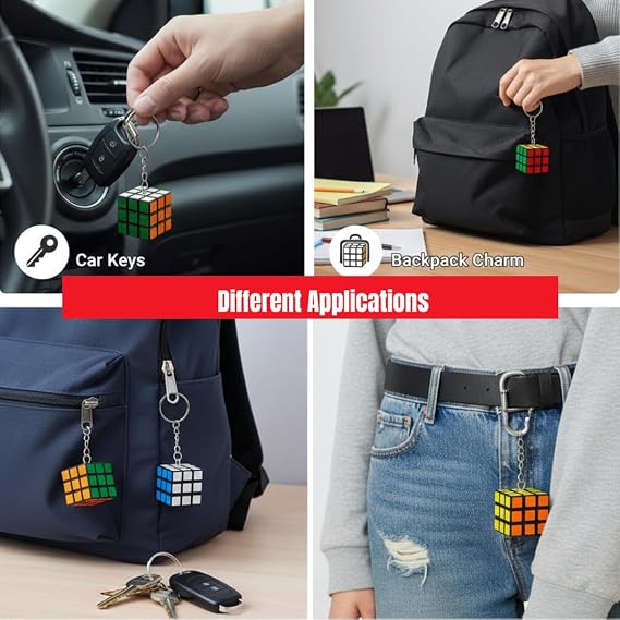 20878 (Pack Of 12) Rubix Cube Keychain Pack | 3x3 Magic Cube Keyring Puzzle Toy | Cartoon Keychains For Kids | Birthday Return Gifts, Party Favor Keychains Set