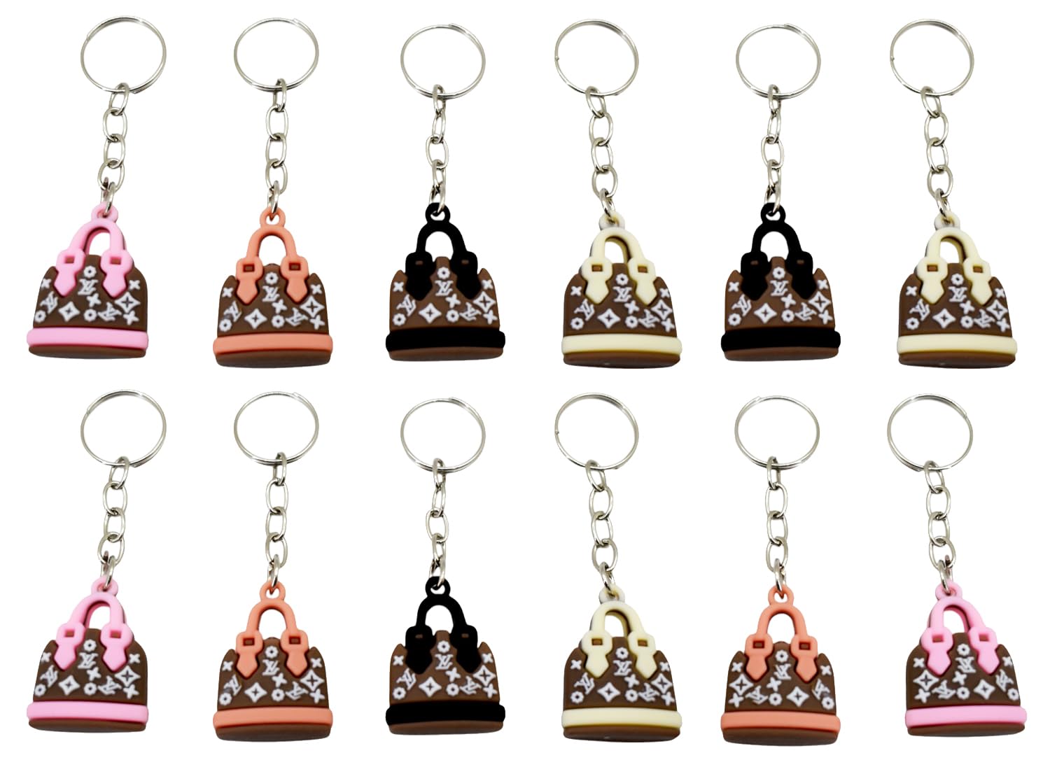 20505  {Pack of 12 } Cute Silicone Handbag-Shaped Keychains Colorful Durable Bag Charm Accessories for Keys, Backpacks, and Birthday Return Gifts