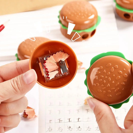 0098 Double Hole Fast Food Burger Pencil Sharpener for Kids, School Stationery