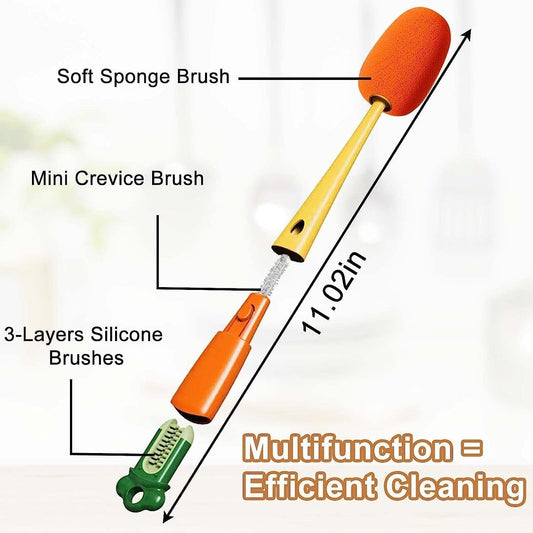 10794 3 in 1 Multifunctional Cleaning Brush, Soft Sponge Cup Cleaning Brush with Long Handle, Multipurpose Bottle Cleaner