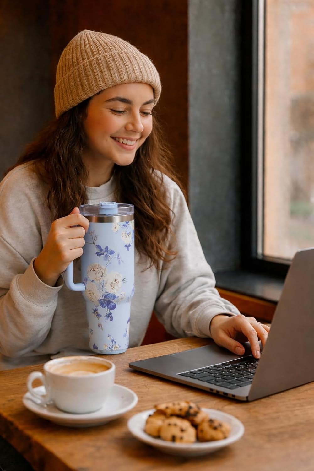 20362 Lucifer Professional 1200 ml Stainless Steel Insulated Tumbler with Handle, Floral Print, Double-Wall Vacuum, Leak-Proof {Multicolor}