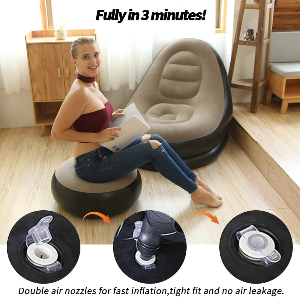 20476 Inflatable Lounge Chair for Adults, Foldable Air Couch Sofa with Push Pump, Inflatable Lazy Sofa for Gaming Bedroom Indoor Outdoor Size=55Cm*55Cm*29CM