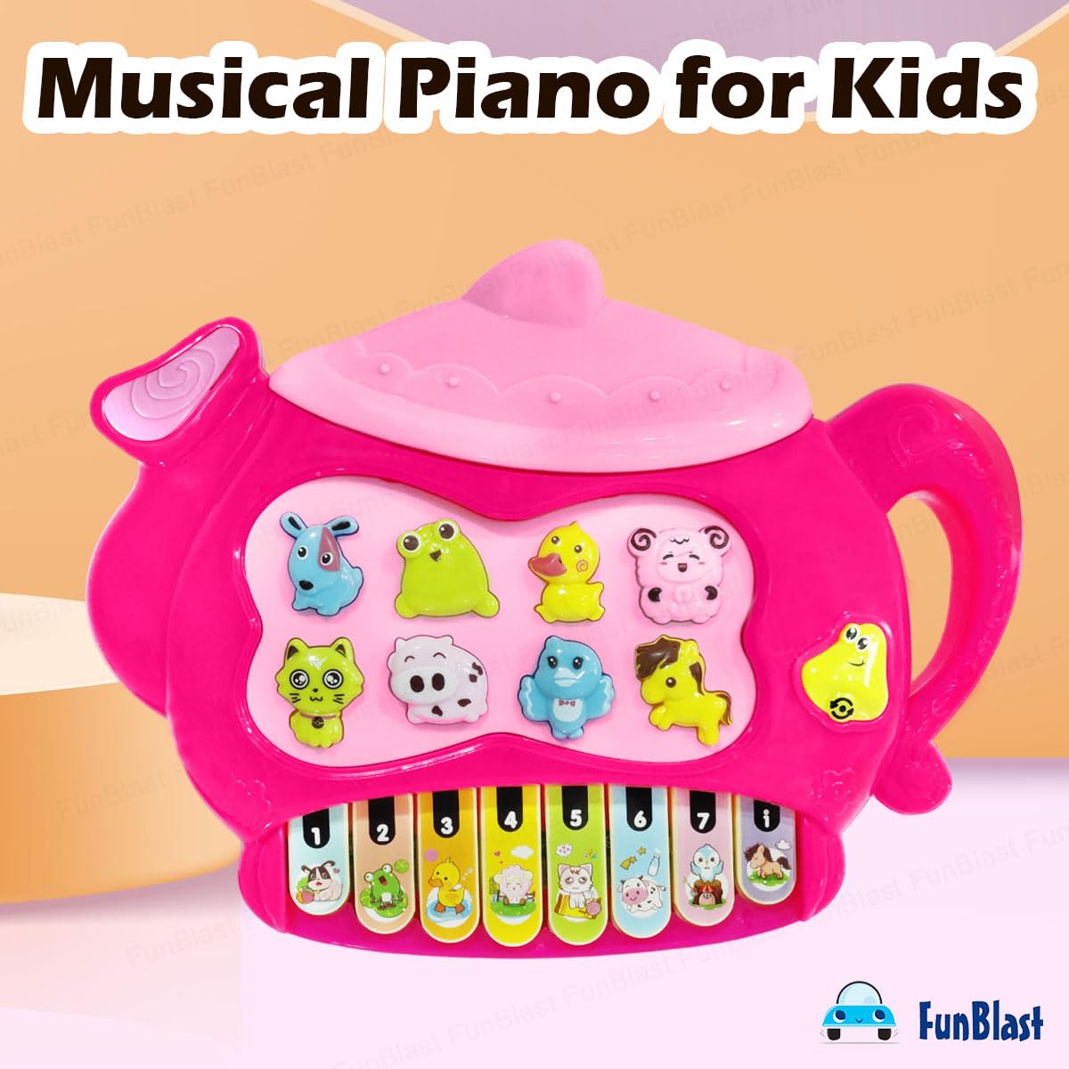 10725 Piano for Kids – Electric Teapot with Organ Keyboard Musical Instrument Toys, Teapot Keyboard with Flashing Lights, Animal Sounds and Songs, Musical Toys for Kids (Multicolour)