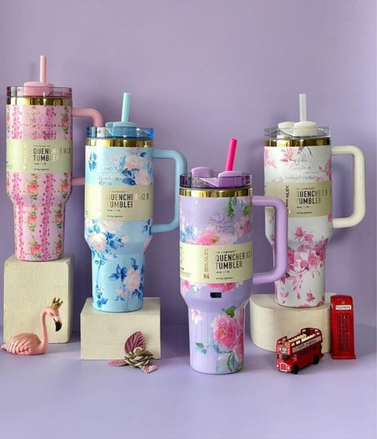 20362 Lucifer Professional 1200 ml Stainless Steel Insulated Tumbler with Handle, Floral Print, Double-Wall Vacuum, Leak-Proof {Multicolor}