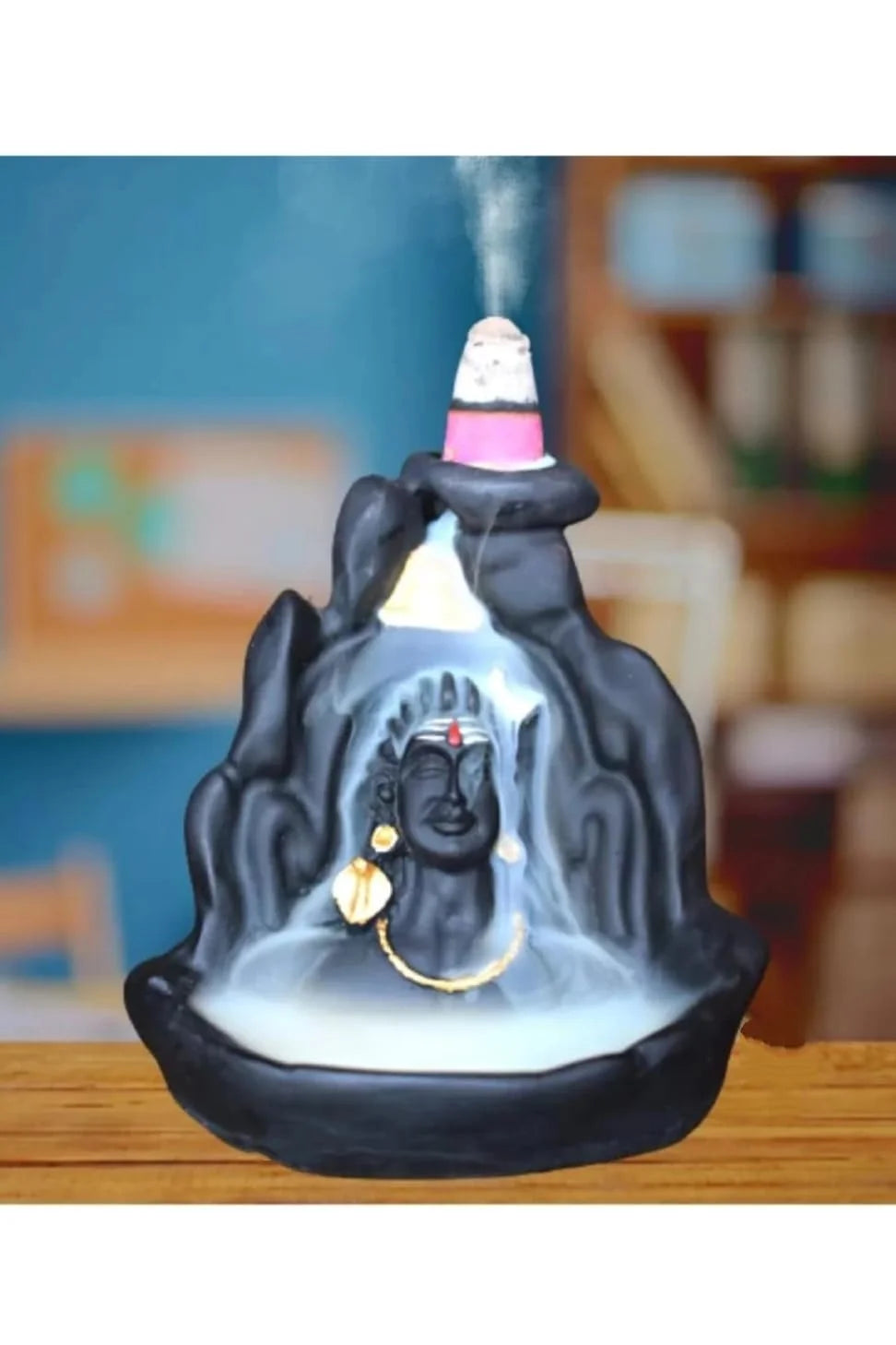 10012 Lord Shiva Adiyogi Shiva Backflow Smoke Fountain Incense Holder Burner with 8