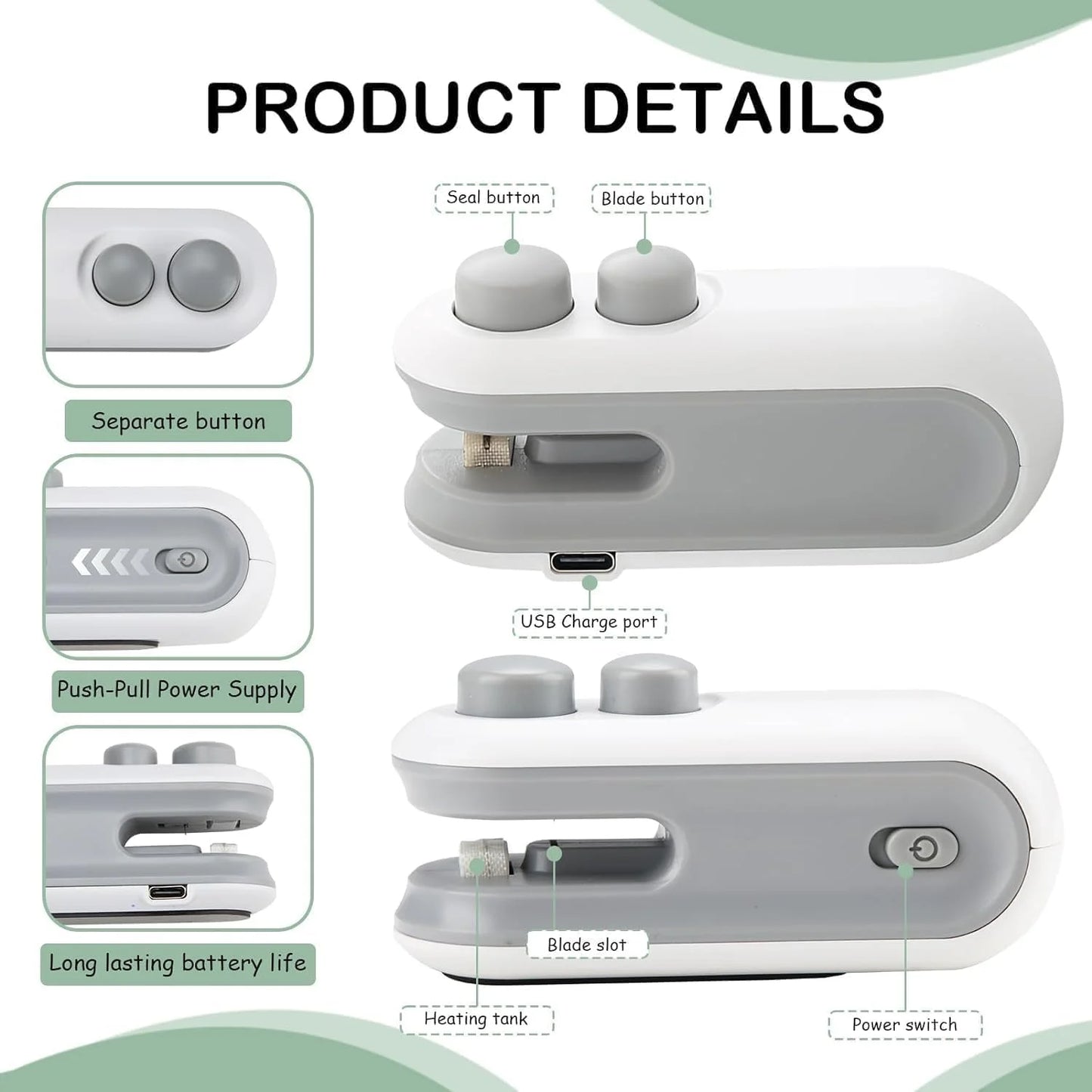 JX-105 Portable Mini Sealing Machine 2 in 1 USB Rechargeable Magnetic