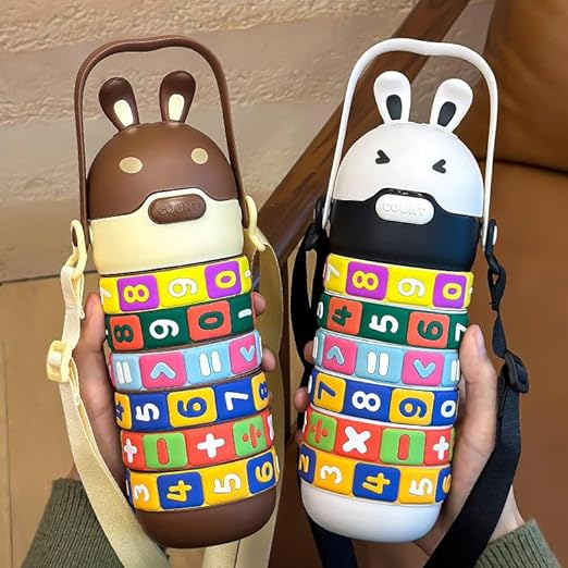 10080 Kids Math Learning Water Bottle | 520ml Rotatable Rainbow Number Puzzle Sipper | BPA-Free Leakproof School Bottle with Straw, Adjustable Strap & Handle