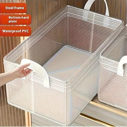 10883 Foldable Wardrobe Organizer Box for Clothes | Transparent Plastic Storage Bin with Lid & Handles