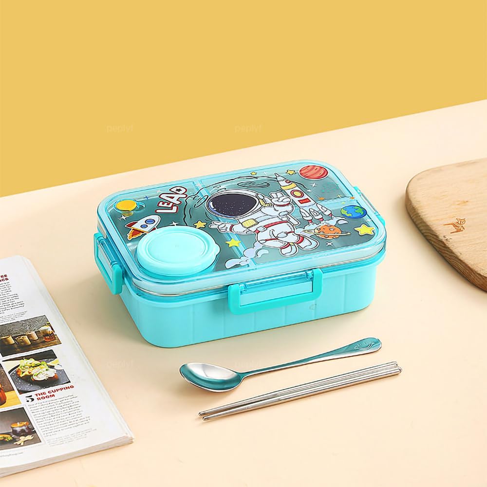 10554  3 Grid Lunch box for Kids | Stainless Steel | Leakproof | 750ml (Random Design)