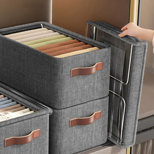 21093  Fabric Cloth Wardrobe Storage Organizer Box with Lid Handles Foldable Metal Frame with Rectangular Shelf Cloth Storage for Pants, Jeans, and Sweaters Size:47 x 28 x 20cm