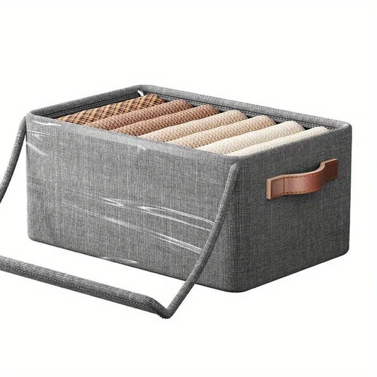 21093  Fabric Cloth Wardrobe Storage Organizer Box with Lid Handles Foldable Metal Frame with Rectangular Shelf Cloth Storage for Pants, Jeans, and Sweaters Size:47 x 28 x 20cm