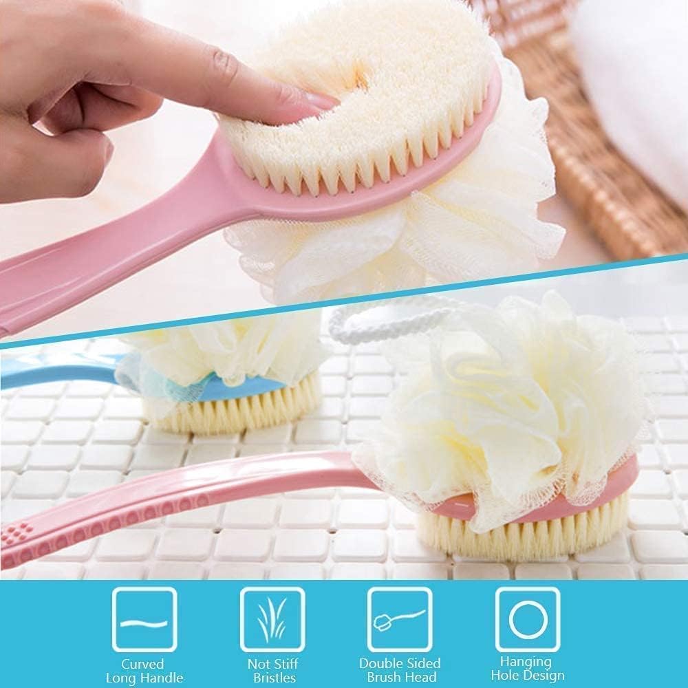 20175 Bath Body Brush with Soft Comfortable Bristles Long Handle Gentle Exfoliation Improve Skin's Health and Beauty Wet or Dry Brushing Back Scrubber for Shower {Multicolor}