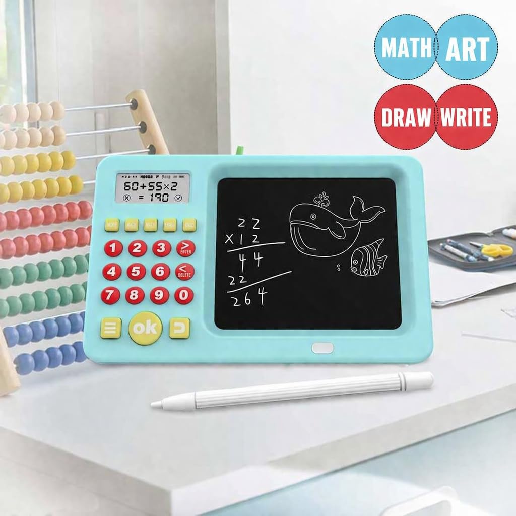 BB-20 Rechargeable Early Education 2 in-1 Montessori Electric Math Calculator Toy Tablet with LCD Screen for Kids, Children, Toddler Maths Learning & Training Machine {Pink/ Blue}