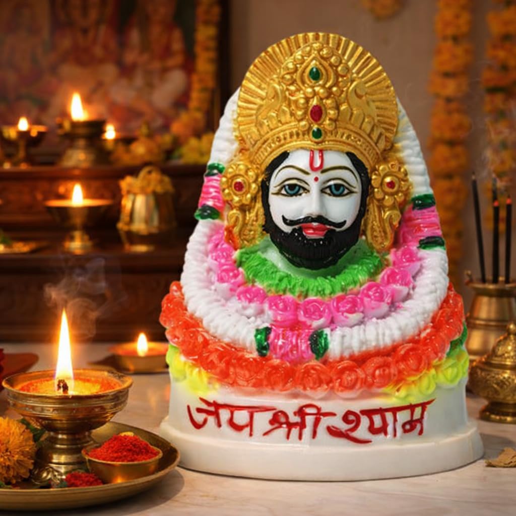 Khatu Shyam Ji Murti for Home & Gift 5.5" Marble Baba Khatu Shyam Idol Statue Decorative Showpiece for Pooja and Home Decor