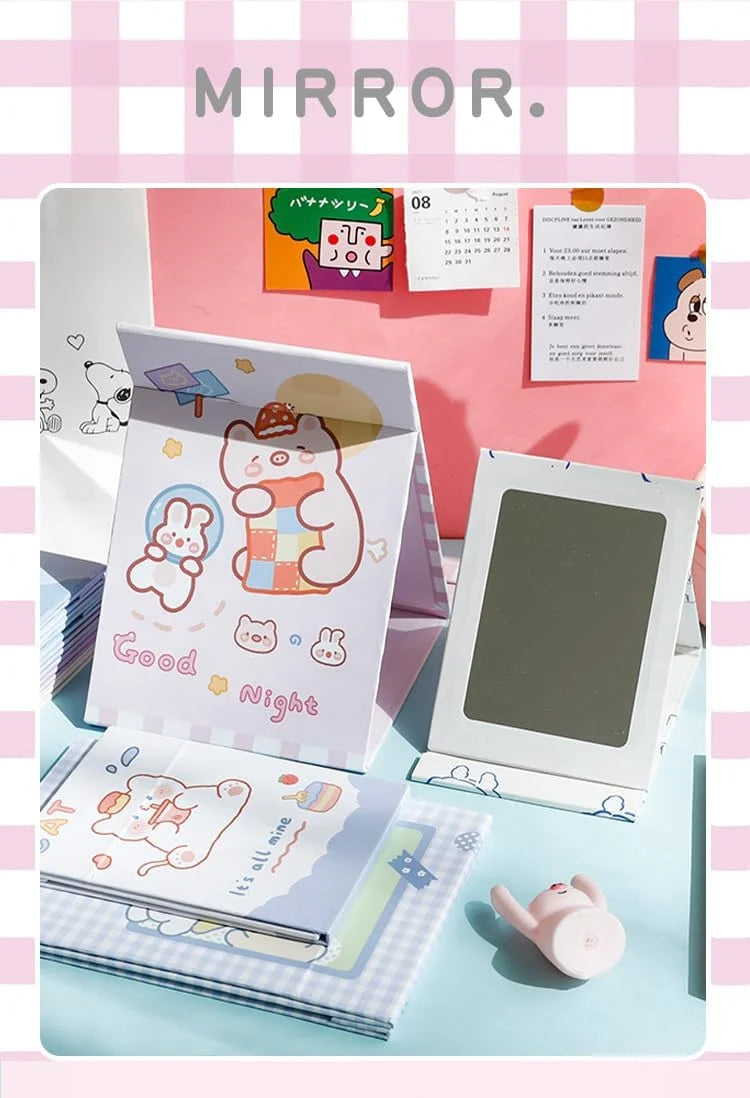 TMS-4009 Folding Makeup Mirror || Cartoon Print Vanity Mirror with Stand for Kids