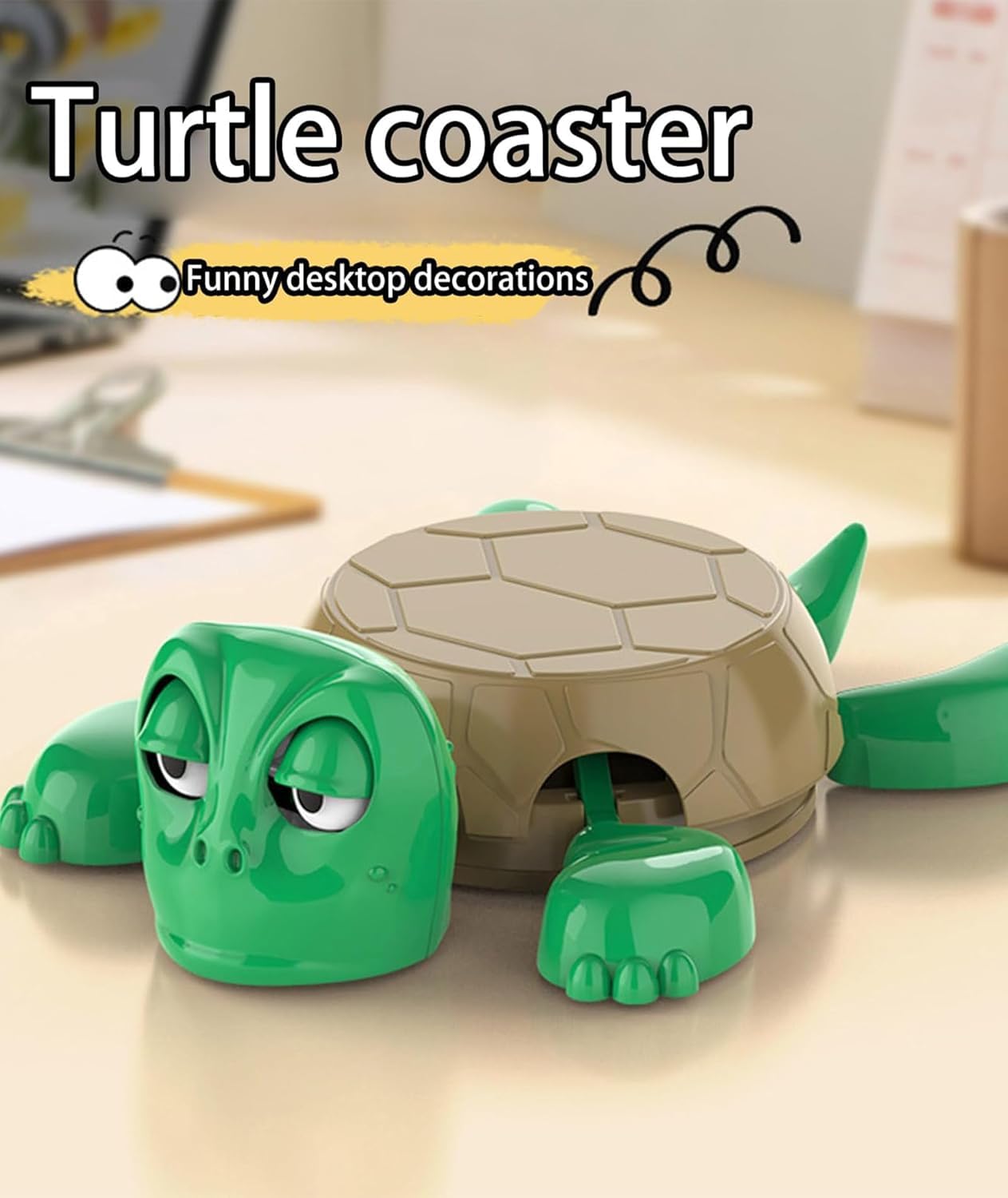 7818 Turtle Cup Holder,Turtle Coaster with Funny Expression, Cup Holder with Liftable Limbs & Expressive Face for Turtles,Tortoise Lover Gag Gifts Home Decor   (Green)