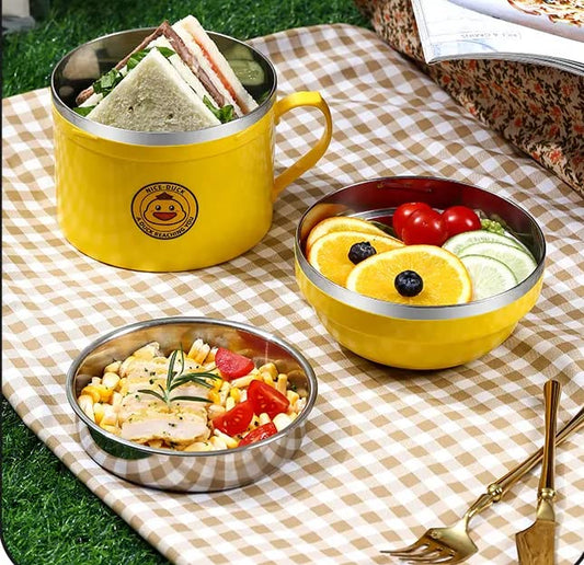 10684 Stainless Steel Maggie Bowl with Airtight and Leakproof Lid Noodles Bowl Tableware Infant Pasta, Soup, Rice, Maggie, Fruit Snack Food Storage Container for Kitchen School Outdoor Travel