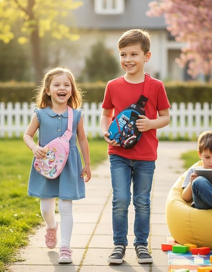 CK-990  3D Design Kids Sling Chest Bag for Boys & Girls | Lightweight Nylon Backpack Random Charter