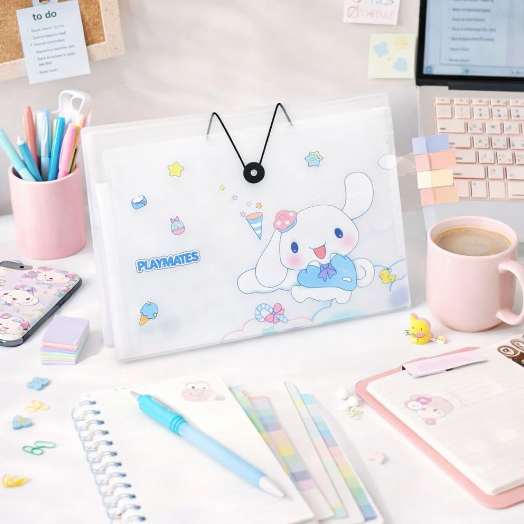1881562 Cinnamoroll Kawaii Expanding File Folder with 12 Partitions – Cute A4 Accordion Document Organizer with Index Tabs, Waterproof Durable Plastic for School, Office & Home Use