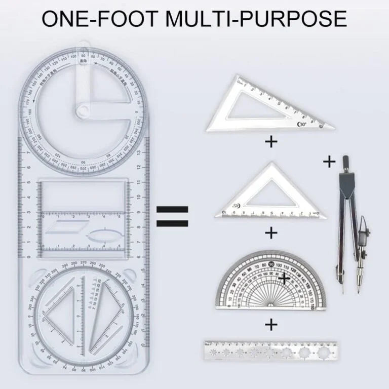 10507 Geometric Ruler – Transparent Multi-Angle Measuring Tool for Artists, Designers, and Students