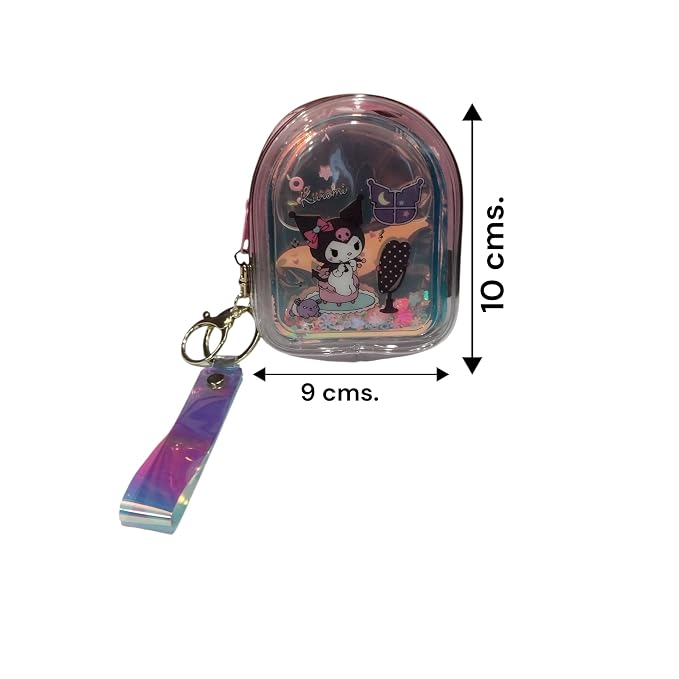20919 Transparent PVC Mini Coin Pouch with Keychain & Wrist Strap | Cute Cartoon Zipper Wallet | Portable Earbuds & Coin Case
