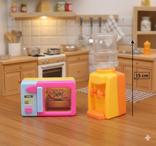 10572 Toy's 4-in-1 Mini Kitchen Appliances Play Set, Includes 15cm Refrigerator, Microwave, Water Dispenser & Shopping Cart with Fruits