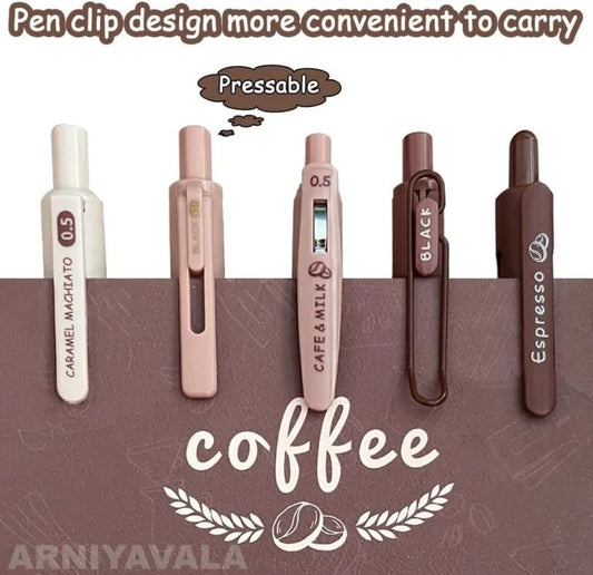 CK-PE-13 Coffee Gel Pens for Writing, 5 Pcs, Comfortable Grip, Smooth Writing, Kawaii Pens