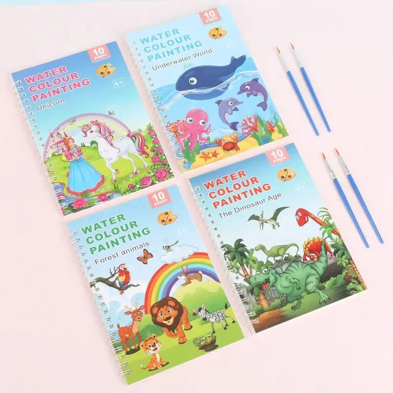 20006 Watercolor Painting Books for Beginners,10 Pages Book with 1 Brush Painting Fun for Children