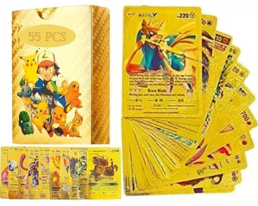 21101 Pokémon Card Set – 55 Rare Unofficial VMAX GX VSTAR Cards | Shiny Battle Trading Cards for Fans & Collectors | Gift Pack - Gold