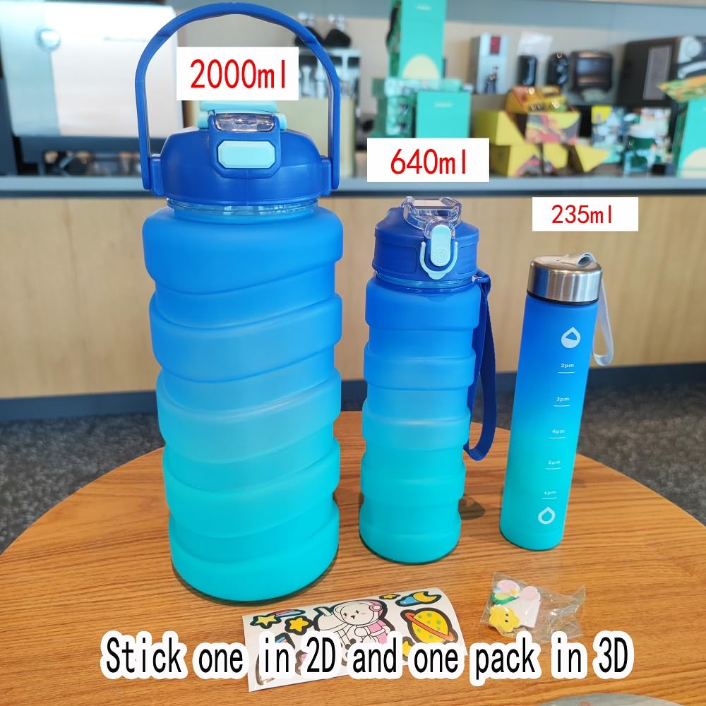 20463 Water Bottle ABS 3Pcs Water Bottle Set Unbreakable Sports Fitness Gym Water Bottle, Leakproof Durable BPA Free Non-Toxic Bottle for Office (Random Color)