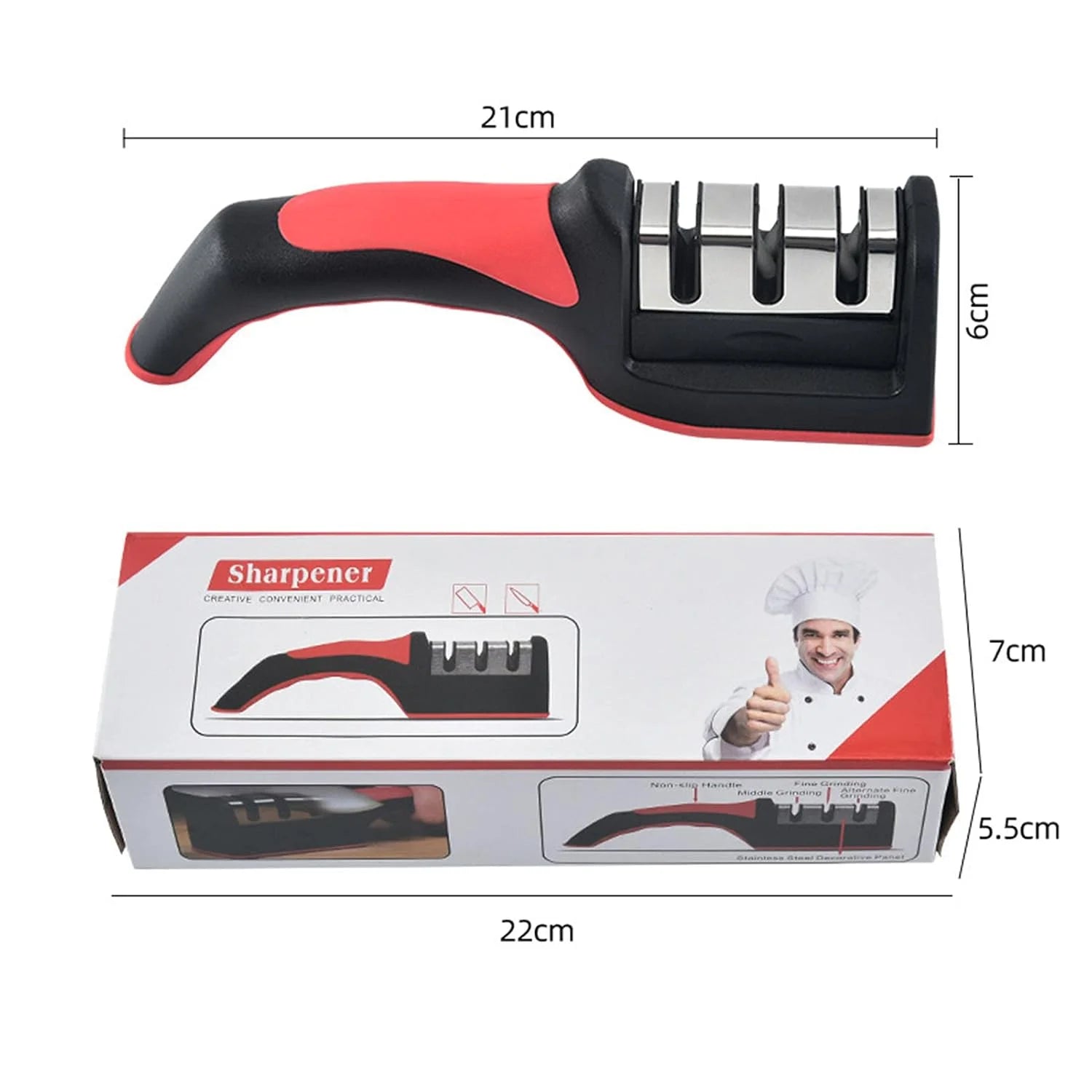 10185 Sharpener Removable Manual 3-Stage Accessories Gr g Polishing Kitchen Fruit (Multicolor)