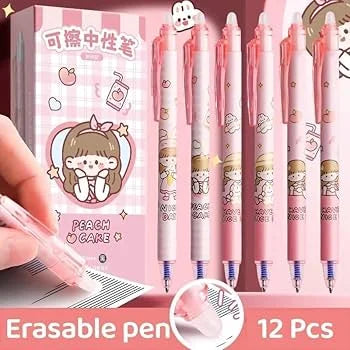 11321 {12 Pcs} Smooth Writing Eresable Gel Pen Birthday Return Gifts for Kids -Blue Ink (Pink)