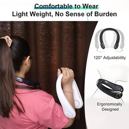 20490 Portable Rechargeable Neck Fan Bladeless Adjustable Neck Fan Smart Mini Hand Free 3 High Speed Fan Low Noise 360° Cooling USB FAN