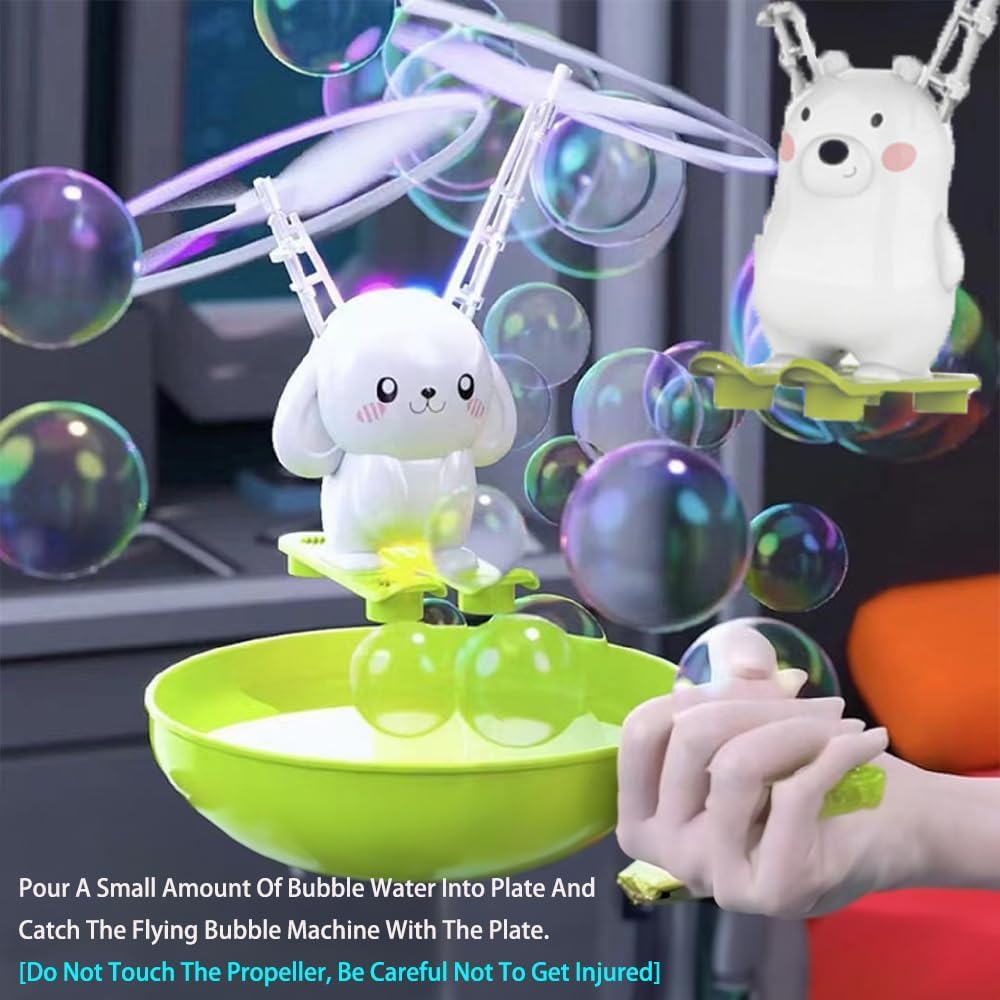 JJ062 Hand Sensing Flying Bear Toy with Bubble Machine for Kids, Bubble Maker Machine Toy for Kids with Bubble Solution Indoor and Outdoor