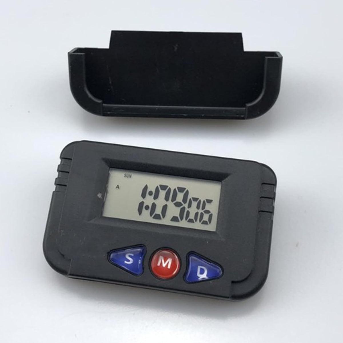 ND-613D PulGos Digital LCD Calendar and Time Car Dashboard & Desk Clock - 6.4x4 cm Black Portable Timer with Alarm & Stopwatch - Versatile Multifunction Clock for Office, Vehicle & Travel