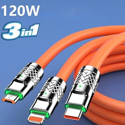 020136 3 in 1 Fast Charging Cable 120W – USB to Type-C, Micro USB – Durable Nylon Braided Multi Charging Cord for Android, iPhone & More