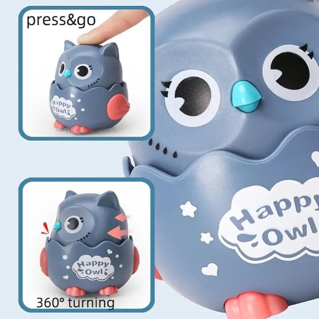 20325 Happy Owl Press and Go Owl Toys, Educational Crawling Toy for Kids Random Colours