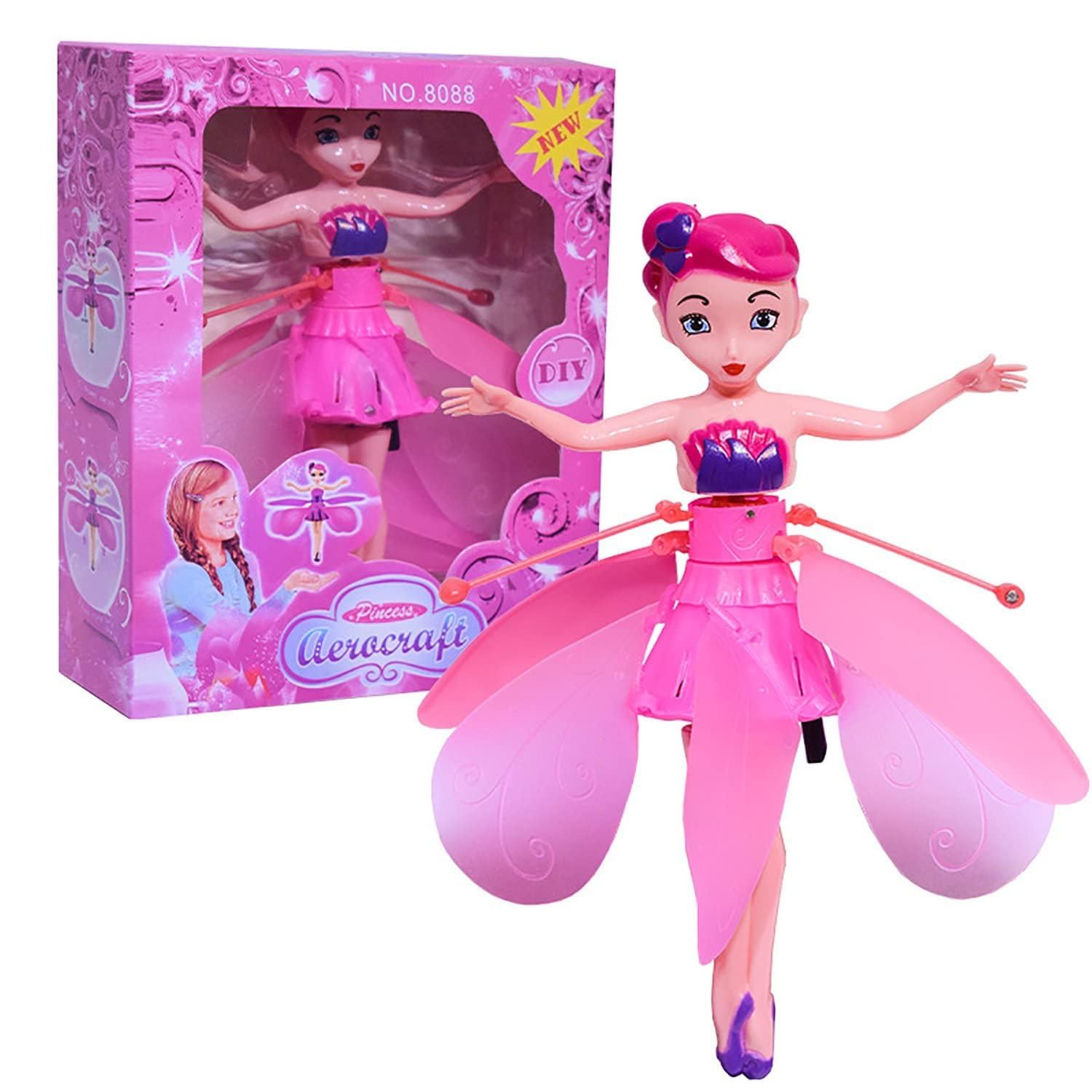 20871 Magical Flying Fairy Toy Doll Hand Sensor Control USB Powered Magic Flying Fairy Sky Dancers Rainbow Glitter Princess for Girls Boys (Random Color)
