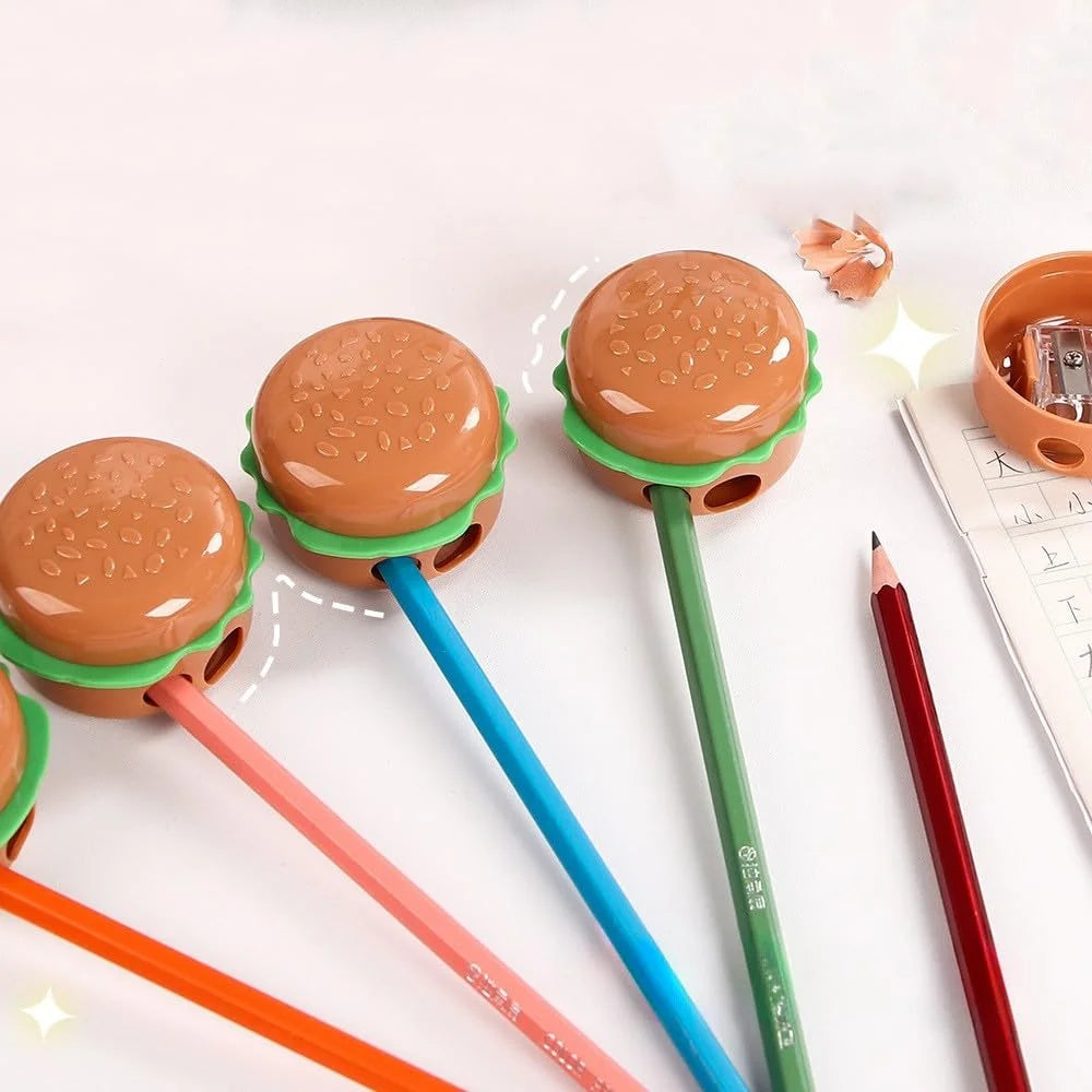 0098 Double Hole Fast Food Burger Pencil Sharpener for Kids, School Stationery