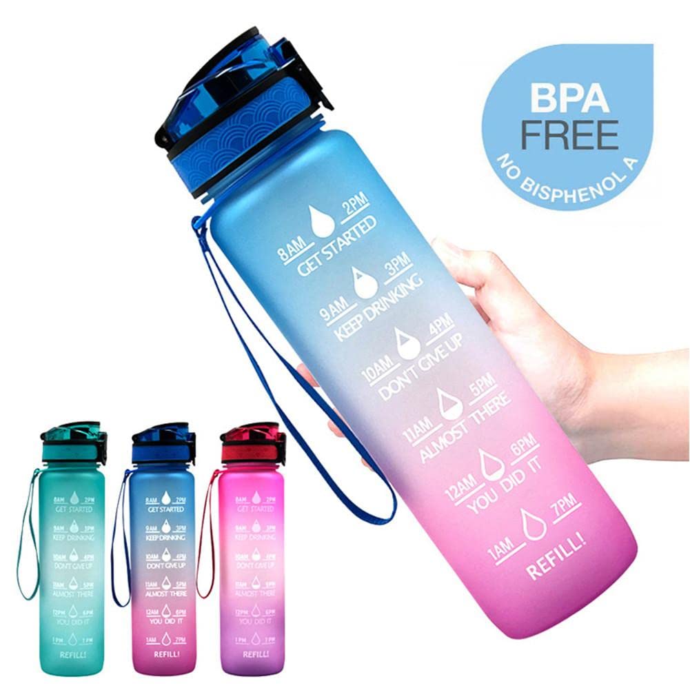20518 Motivational Water Bottles with Times to Drink & Straw, Leakproof BPA Free Water Bottle Daily for Fitness, Gym and Outdoor Sports