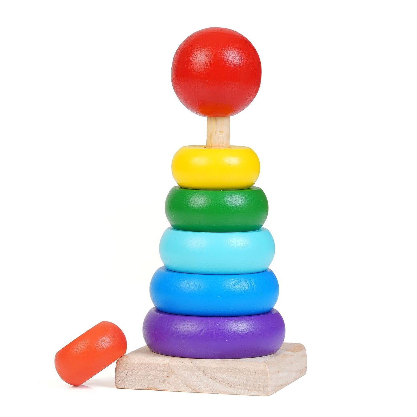 20691 Wooden Rainbow Stacking Ring Tower (Small) | Montessori Educational Toy for Toddlers | Shape & Colour Recognition Stacker Toy