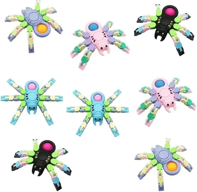 10324 (6 pcs) Fidget Spinners, Transformable Chain Spider Fingertip Toy, Gyro Fidget Sensory Toys, Stress Relief Fidget Toy for Kids Adult